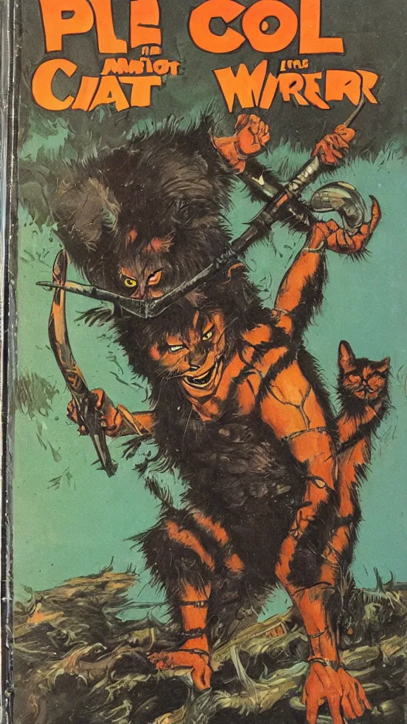 Prompt: 1 9 8 0 s pulp sci fi magazine illustration of a barbarian cat warrior by ralph bakshi