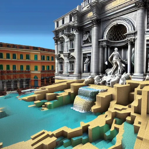 Prompt: Trevi Fountain in Minecraft