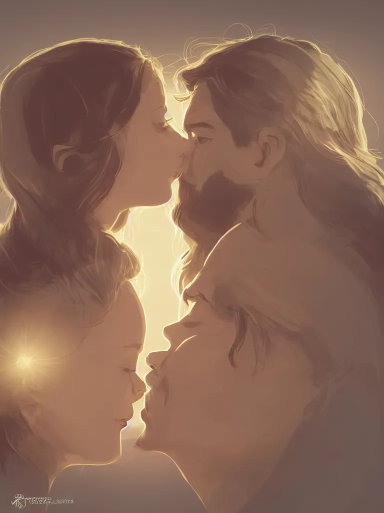 Prompt: forehead kiss by disney concept artists, vector, blunt borders, rule of thirds, godly light, soft light, golden ratio