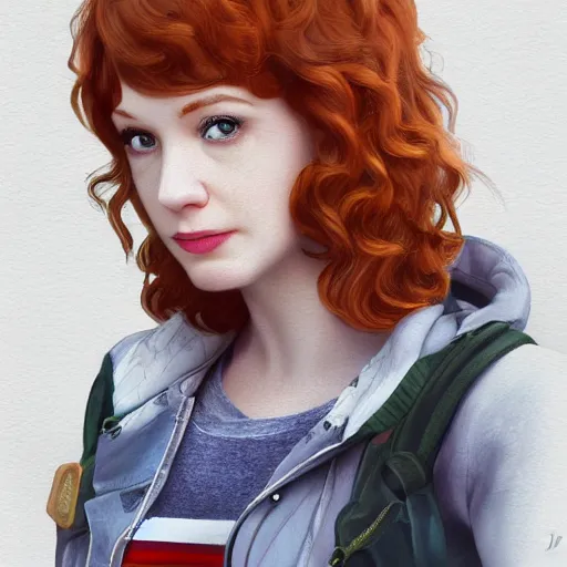 Prompt: A Christina Hendricks as a british school student running to school by Ástor Alexander, coherent, artstation, Artgerm, high detail 8k render, Trending on artstation