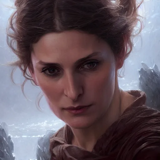 Image similar to Emmanuelle Seigner, D&D, fantasy, intricate, cinematic lighting, highly detailed, beautiful, digital painting, artstation, masterpiece, concept art, smooth, sharp focus, illustration, art by Artgerm Greg Rutkowski and william-Adolphe Bouguereau