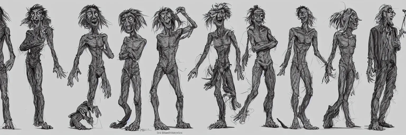 Image similar to character study of julian lage and iggy pop, clear faces, wild, crazy, character sheet, fine details, concept design, contrast, kim jung gi, pixar and da vinci, trending on artstation, 8 k, full body and head, turnaround, front view, back view, ultra wide angle