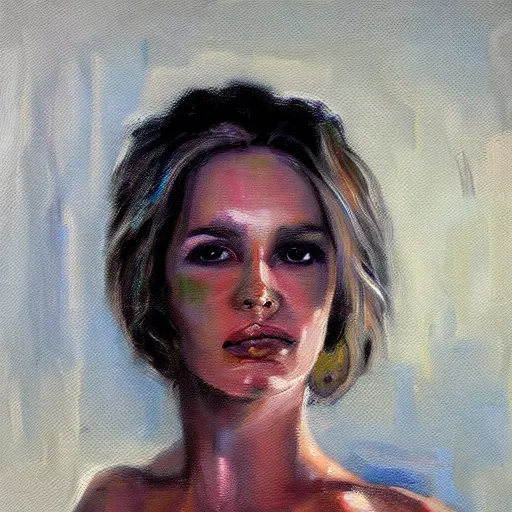 Image similar to a feminine version of female bill maher jeremy mann painting