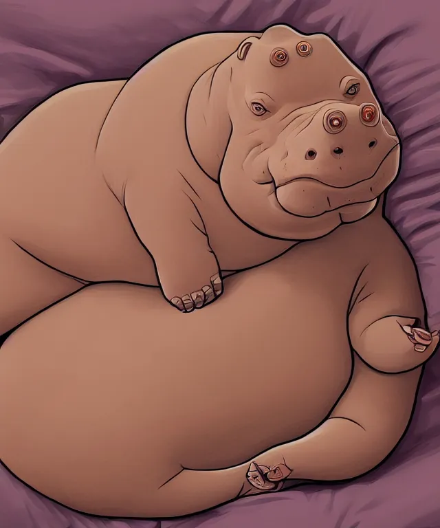Image similar to tired humanoid hippo lying in bed, closeup, accurate features, focus, very intricate ultrafine details, masterpiece, 8 k hd, realistic shaded lighting, digital painting, artstation, concept art, kids book illustration, sharp focus, illustration, art by geof darrow,