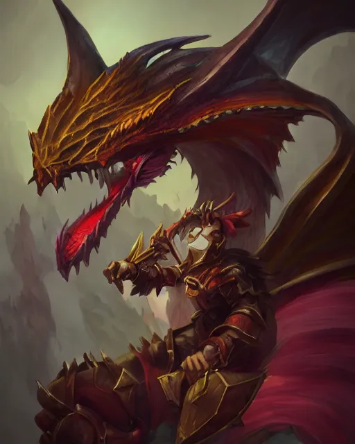 Image similar to ''portrait of dragon character league of legends, lol, fantasy, dungeons and dragons, d & d, digital painting, artstation, concept art, sharp focus, illustration''