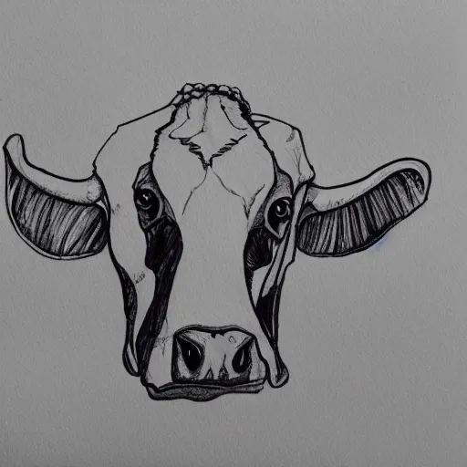 Image similar to a black pen sketch of a cow skull, beginner, intermediate art, anatomy, paper art