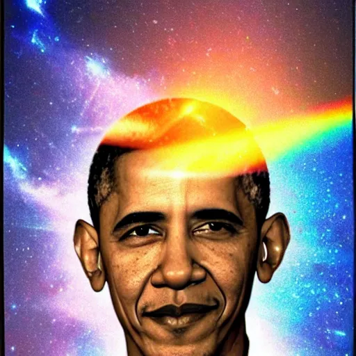 Image similar to a prism with Barack Obama’s face on it floating through space, image from the Hubble Space Telescope