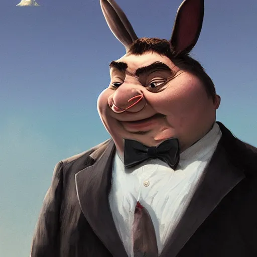 Prompt: big chungus as mr. bean painted by greg rutkowski
