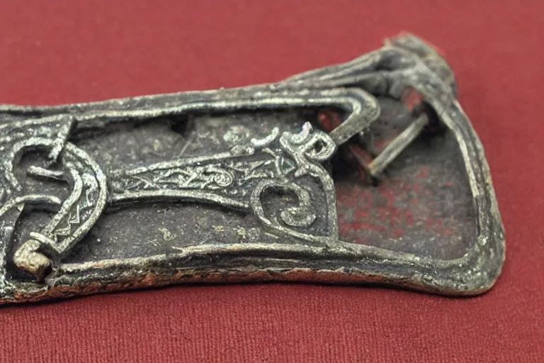 Prompt: “viking age fibula found from Birka in Borre style”