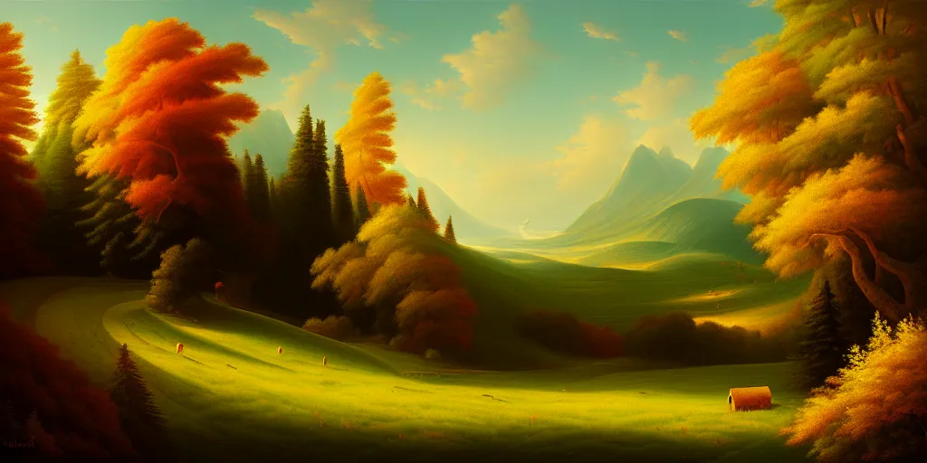 Image similar to a beautiful landscape painting by philipp urlich, digital artwork, high resolution