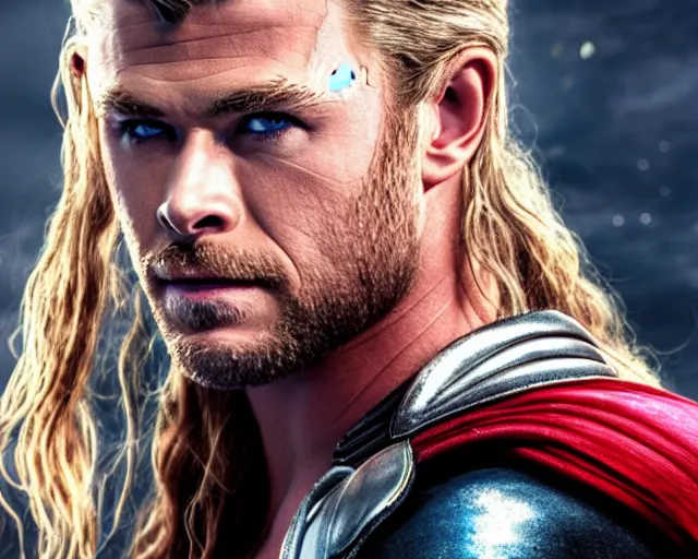 Prompt: Chris Hemsworth as thor wearing drag queen makeup, gay parada background, cinematic shot, 8k resolution, hyper detailed