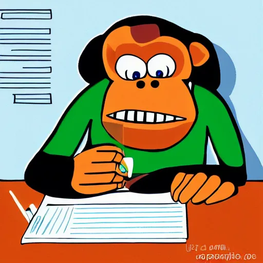 Prompt: a gorrila doing his taxes, cartoon, colorful, art