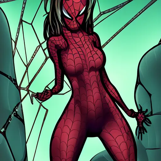 Prompt: beautiful spider girl in a cave