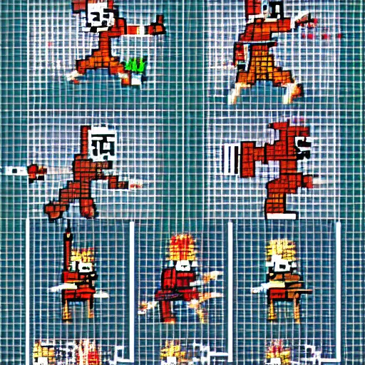 Prompt: samurai sprite sheet, pixel art, walk animation, attack animation