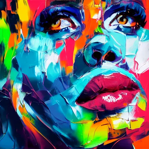 Prompt: A vibrant oil painting close up of a beautiful female by Françoise NIELLY, trending on Artstation:3