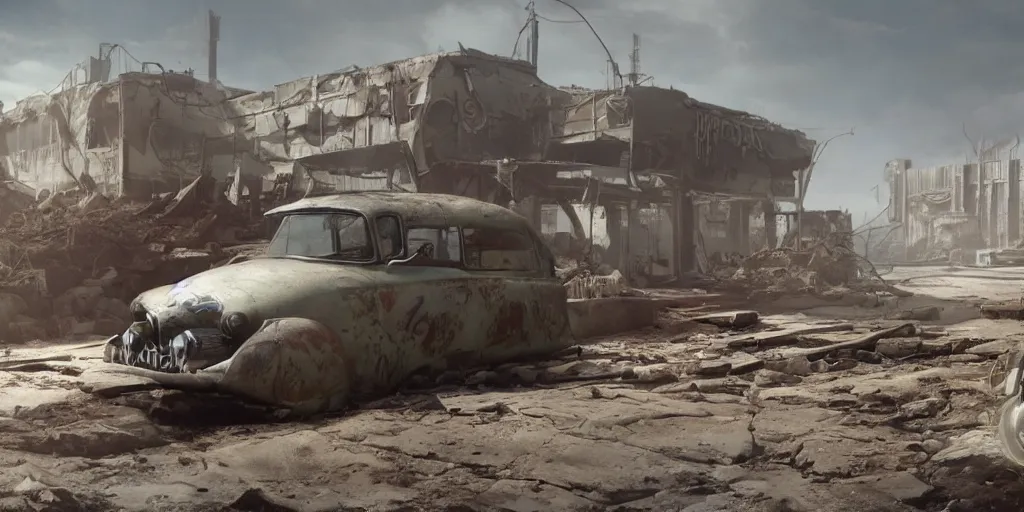 Image similar to fallout concept art car render ultra unreal engine 5