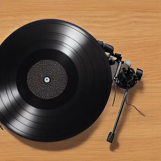 Prompt: vinyl turntable with vinyl record in shape of huge kiwi fruit, 4 k, digital art, unreal render, hyperrealistic textures, product shot, top view