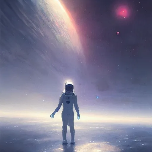 Image similar to alone in outer space by greg rutkowski, ultradetailed digital painting, 8 k, realism, intriguing