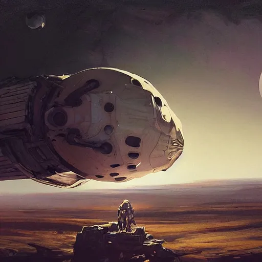 Prompt: a highly detailed epic cinematic concept art CG render digital painting artwork: SpaceX Moon Base. By Greg Rutkowski, in the style of Francis Bacon and Syd Mead and Norman Rockwell and Beksinski, open ceiling, highly detailed, painted by Francis Bacon and Edward Hopper, painted by James Gilleard, surrealism, airbrush, Ilya Kuvshinov, WLOP, Stanley Artgerm, very coherent, triadic color scheme, art by Takato Yamamoto and James Jean