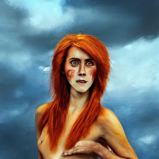 Prompt: Africa, beautiful portrait of many Emma Watsons jumping like a ginger big red monkey, face like monkey with banana on palms, many Emma Watson actress monkey face paint chimping , like , powerful , magic, thunders, dramatic lighting, intricate, wild, highly detailed, digital painting, artstation, concept art, smooth, sharp focus, illustration, art by artgerm and greg rutkowski and alphonse mucha, footage