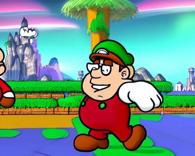 Prompt: peter griffin in super mario galaxy