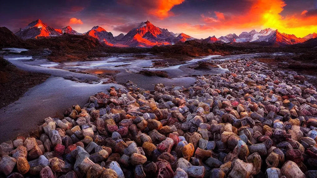 Image similar to amazing landscape photo of poop city, sunset by marc adamus, beautiful dramatic lighting