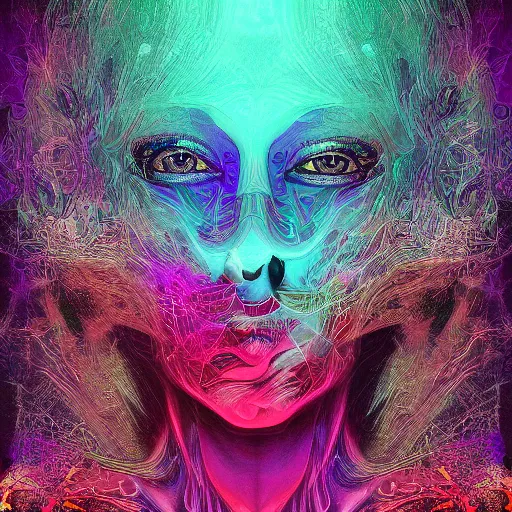 Evocative dark psychedelic digital art collage by Musa | Stable Diffusion