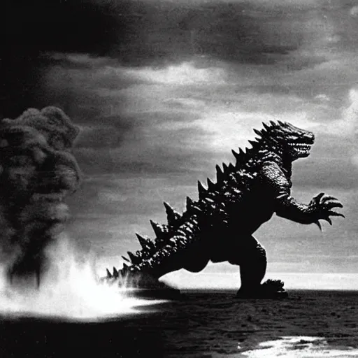 Image similar to godzilla attacking albany, old movie