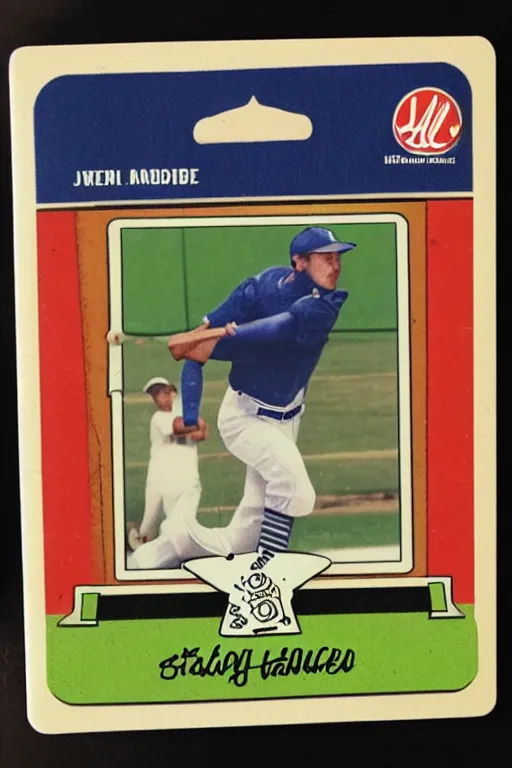 Prompt: baseball card with a phone number written on it in sharpie