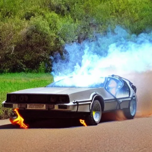 Image similar to back to the future car with fire trail cat chasing it