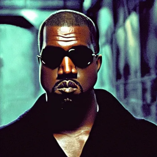 Image similar to Kanye West as Neo in 'The Matrix' , movie still frame