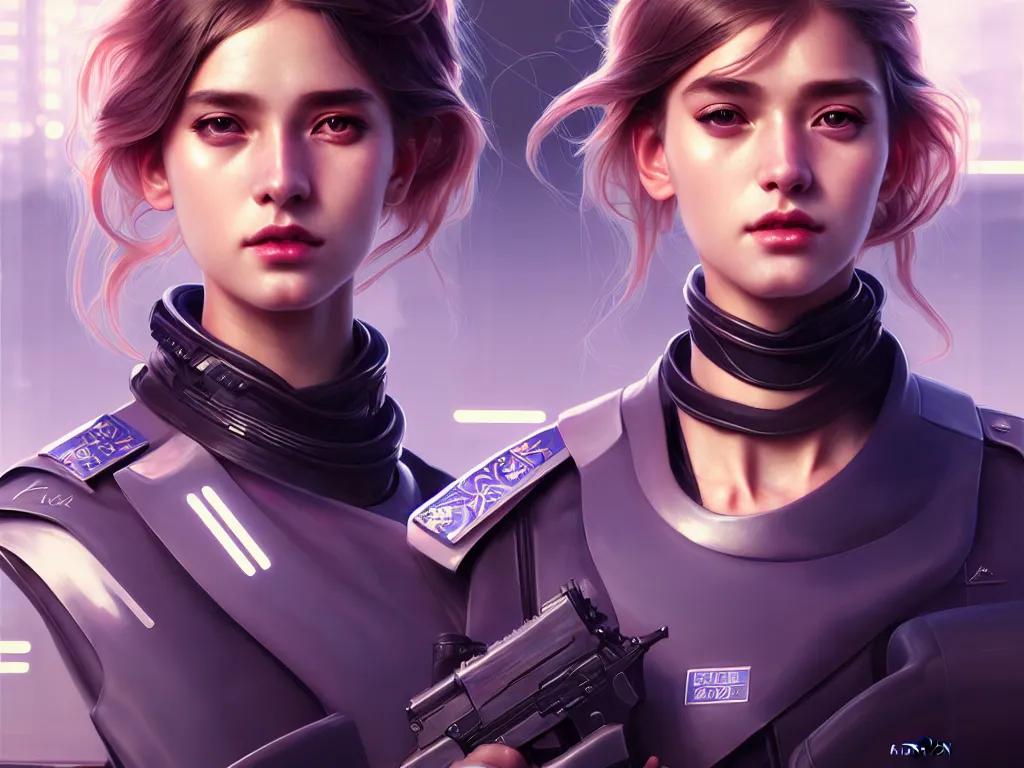 Image similar to portrait futuristic new zealand police uniform girl, at future neon light rooftop, ssci - fi and fantasy, intricate and very very beautiful and elegant, highly detailed, digital painting, artstation, concept art, smooth and sharp focus, illustration, art by tan zi and ayanamikodon and alphonse mucha and wlop