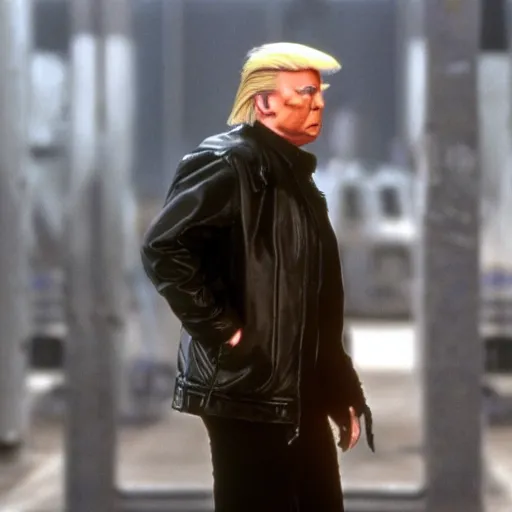 Image similar to donald trump in terminator 2 judgment day, film still from terminator 2 judgment day, 2 6 mm