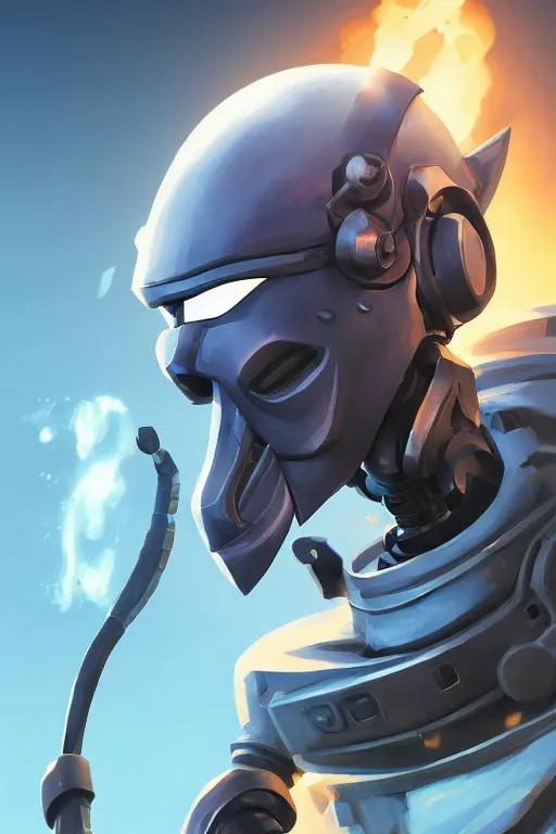 Image similar to epic mask helmet robot ninja portrait stylized as fornite style game design fanart by concept artist gervasio canda, behance hd by jesper ejsing, by rhads, makoto shinkai and lois van baarle, ilya kuvshinov, rossdraws global illumination radiating a glowing aura global illumination ray tracing hdr render in unreal engine 5