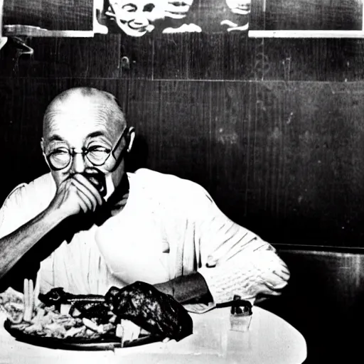 Prompt: Ghandi Chowing down on a feast in mcdonalds