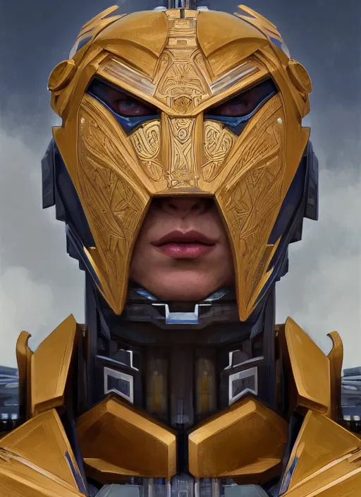 Image similar to symmetry!! portrait of a warrior transformers robot, midsommar style, intricate, elegant, highly detailed, digital painting, artstation, concept art, smooth, sharp focus, illustration, art by artgerm and greg rutkowski and alphonse mucha, 8 k