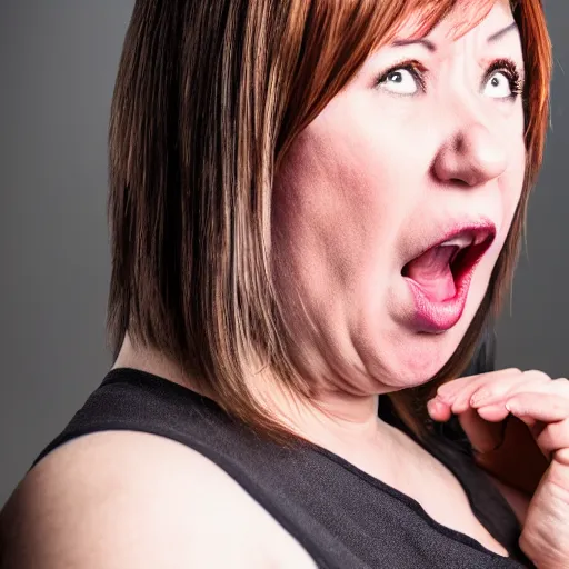 Prompt: an angry karen demanding to speak to the manager, portrait, studio lighting, 8 5 mm,