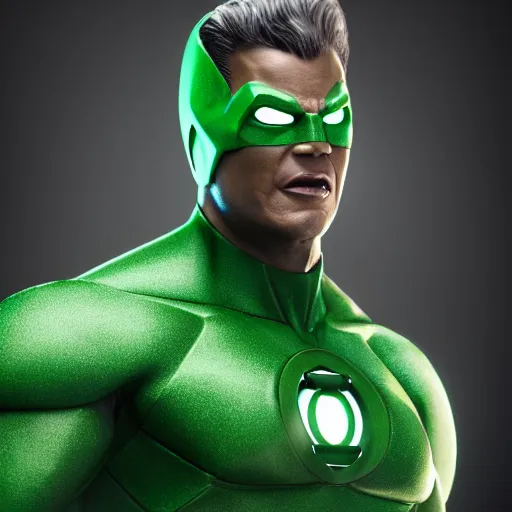 Image similar to A photo of green lantern performer by Jamie Foxx, Octane render, highly detailed, Movie CGI, hyper-realistic, 8K