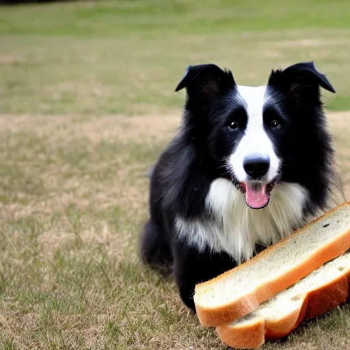 Prompt: a border collie making a sandwich