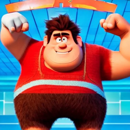 Prompt: wreck it ralph with his arms crossed standing up