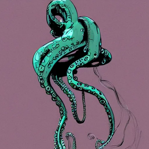Prompt: a cyberpunk octopus, in the style of Ashley Wood and Moebius
