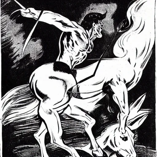 Prompt: a centaur // ditko x frazetta