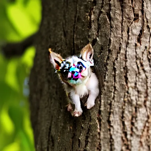 Image similar to a bat kitten, in a tree, Canon EOS R3, telephoto, very detailed, 4k