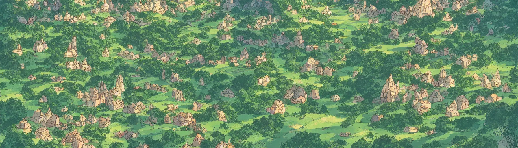 Prompt: vertical panorama of the shire in the style of studio ghibli