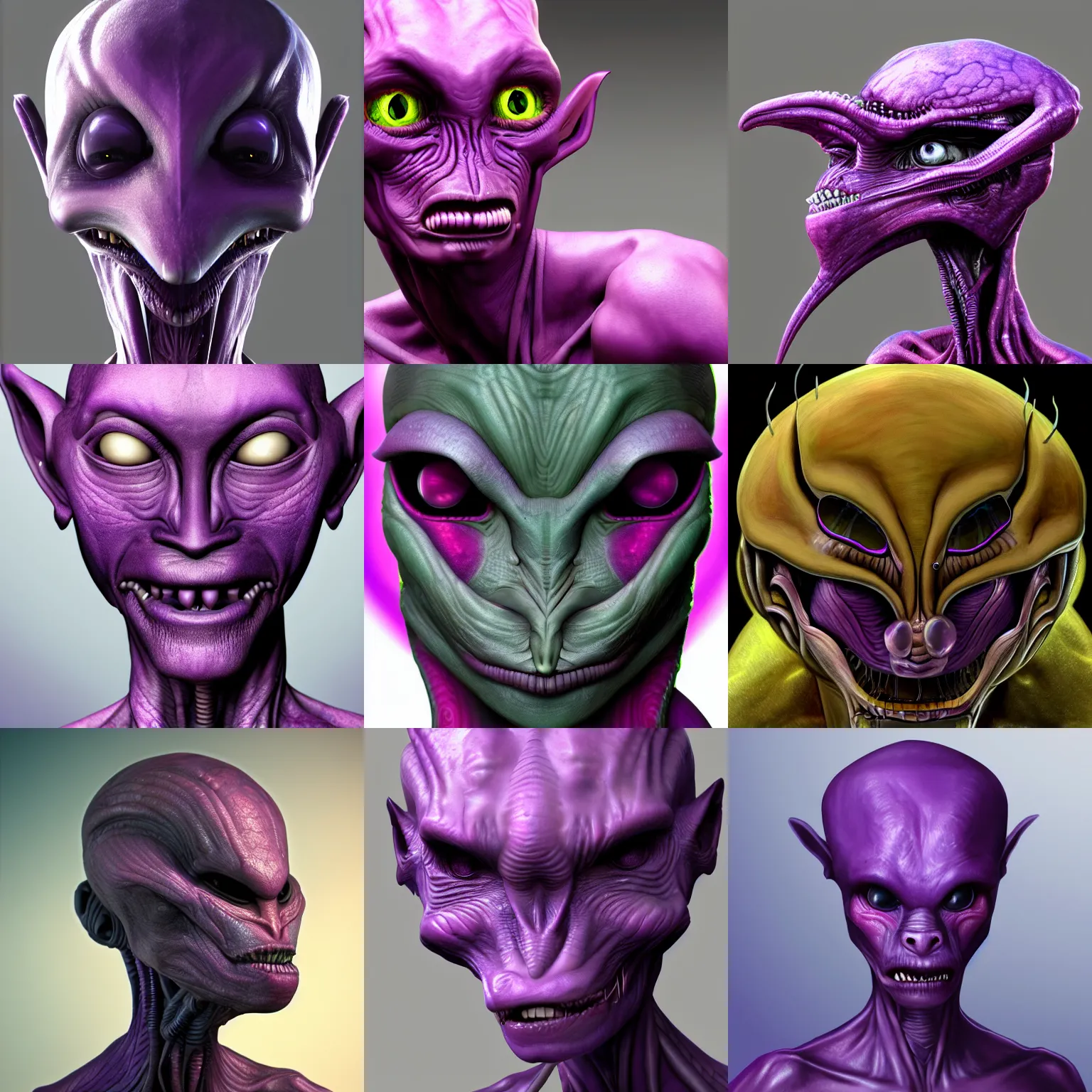 Prompt: human-looking alien with purple skin, detailed digital art, 4k, HD, trending on artstation