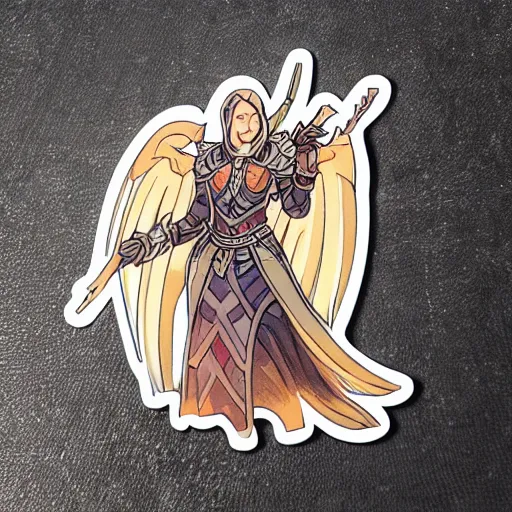 Prompt: a sticker of an aasimar from dungeons and dragons