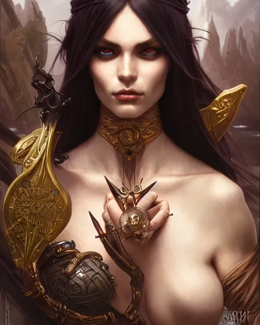 Prompt: a dark elf pirate, fantasy character portrait, ultra realistic, intricate, elegant, highly detailed, digital painting, artstaion, smooth, sharp, focus, illustration, art by artgerm and greg rutkowski and alphonse mucha