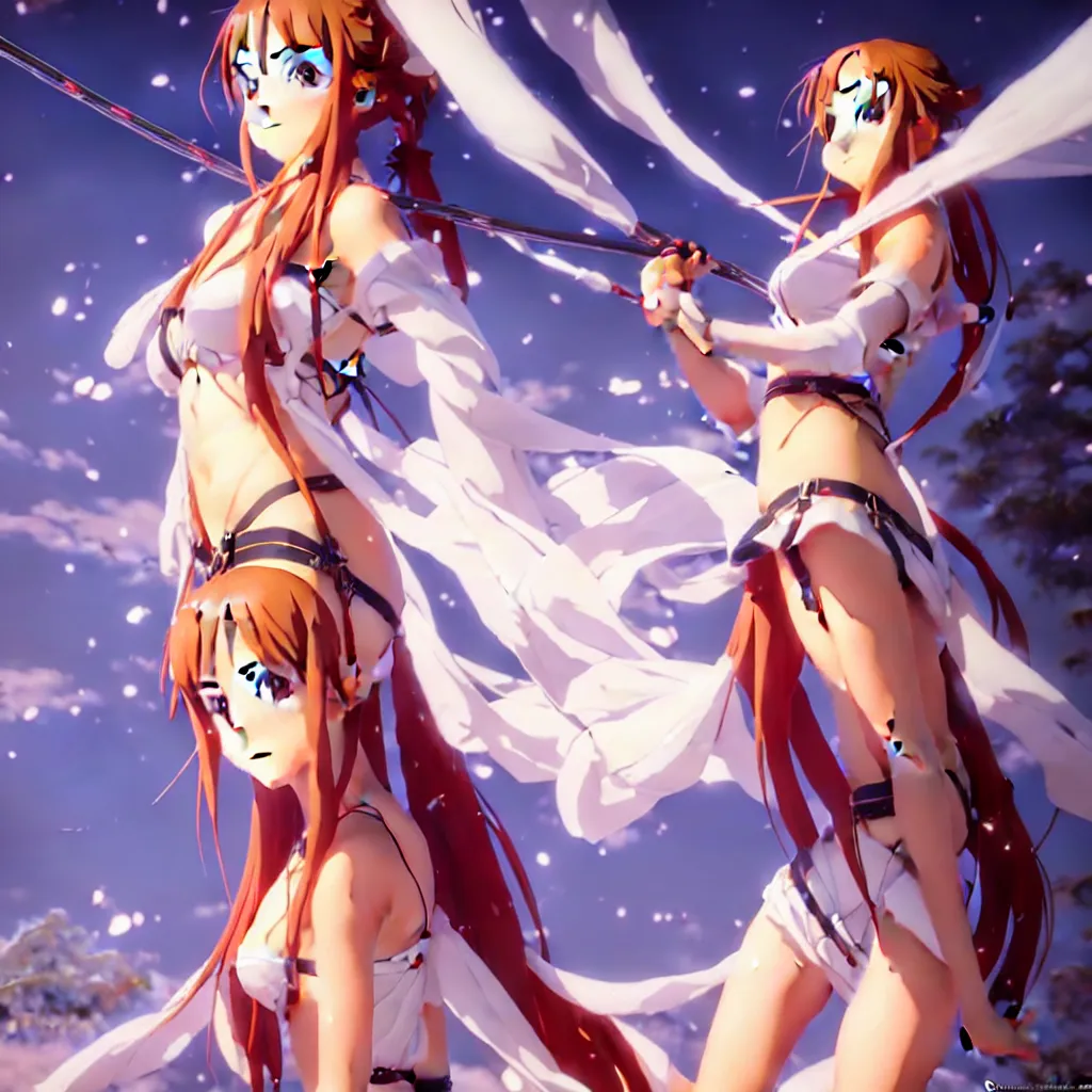 Image similar to beautifu photo of asuna from sao, asuna by a - 1 pictures, by greg rutkowski, gil elvgren, enoch bolles, glossy skin, pearlescent, anime, maxim magazine, very coherent