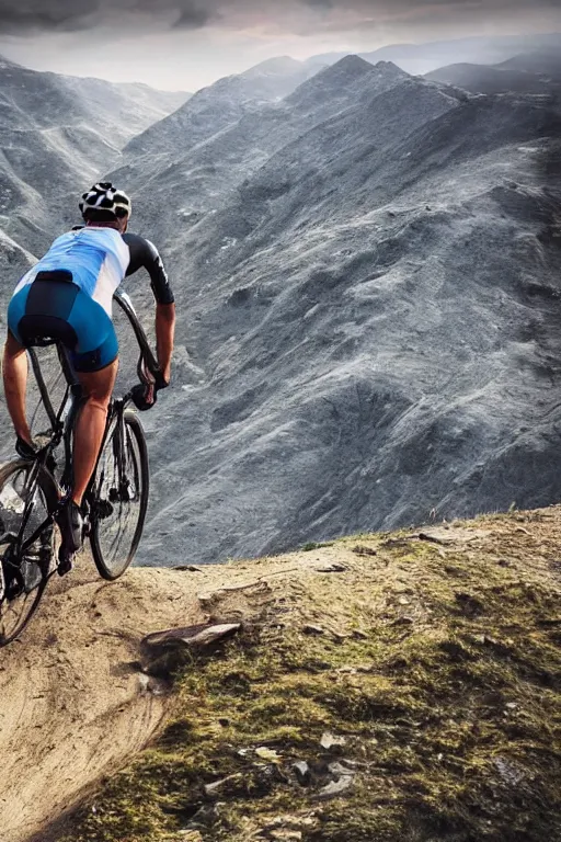 Image similar to A epic view of a cyclist looking at the greatest mountain bike trail ever, dramatic lighting, cinematic, establishing shot, extremely high detail, foto realistic, cinematic lighting, post processed, concept art, high details, cinematic, 8k resolution, beautiful detailed, photorealistic, digital painting, artstation, concept art, smooth, sharp focus, artstation trending, octane render, unreal engine