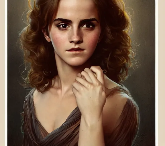 Image similar to photography of hairy emma watson with hands - up, deep focus, intricate, elegant, highly detailed, digital painting, artstation, concept art, matte, sharp focus, illustration, art by artgerm and greg rutkowski and alphonse mucha and gil elvgren